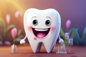 Cute tooth character thumbs up concept AI