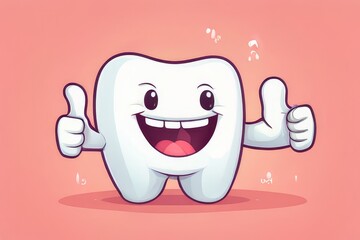 Cute tooth character thumbs up with empty space, pediatric dentist concept AI