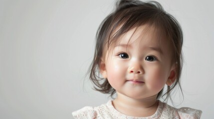 A Lovely Asian Baby Girl Posed On A White Background, Her Innocence Captured In The Portrait,High Resolution