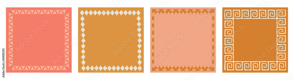 Poster Vector set of linear frames and borders - abstract design elements for decoration or logo design templates in modern minimalist style with copy space for text, boho summer style.