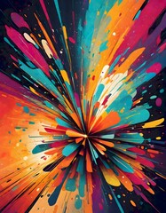 Abstract burst of colorful lines radiating from center, with varying thickness, creating a sense of movement and energy, ranging from warm orange and reds to cooler blue and greens, Generative AI.