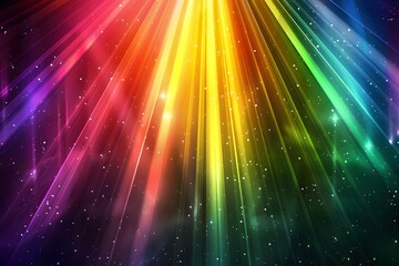 Bright iridescent multicolored rainbow rays dissipate on a black background.