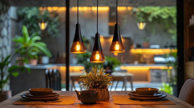 home lighting solutions, dimmable led pendant lights above dining table create ambiance for a memorable family dinner at home