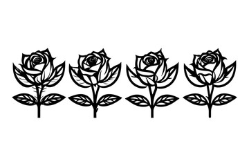 Rose flower silhouettes vector illustration design. Black buds and stems of roses stencils isolated on white background