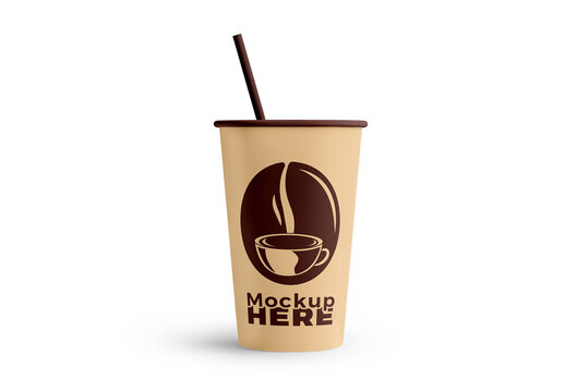 Glossy Cup With Straw Mockup