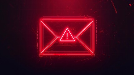 A minimalist phishing email icon with a caution sign overlay, alerting users to potential scams. Generative ai