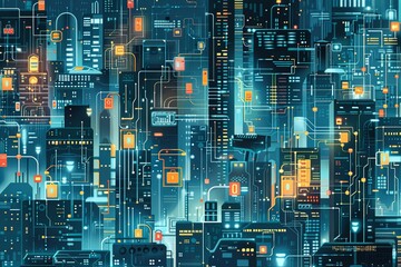 A futuristic cityscape featuring advanced buildings and vibrant lights illuminating the surroundings. Generative AI