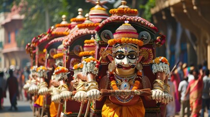 Fototapeta premium Illustration of a charioteer wearing traditional Jagannath Rath Yatra attire. Ai generated