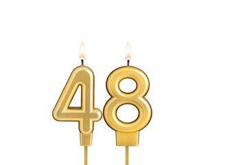 Birthday candle number 48 on white background