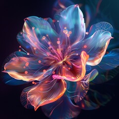 Glowing petals of a flower in the night.