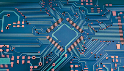 blue printed circuit. layout of tracks.
