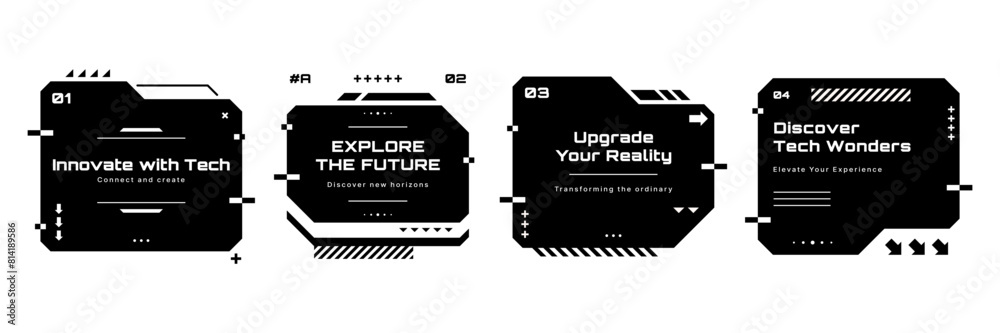 Poster modern technology banners. text boxes set in abstract tech style. modern logo in cyberpunk style. te