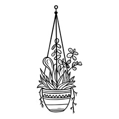Home plant in a pot. Icon. Doodle style. Interior plant. Flower