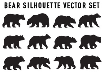 Bear vector silhouette set, Grizzly bear or polar bear silhouette flat vector, animal silhouette,