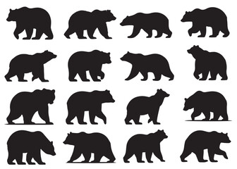 Bear vector silhouette set, Grizzly bear or polar bear silhouette flat vector, animal silhouette,
