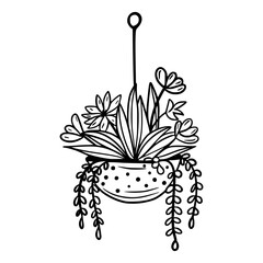Home plant in a pot. Icon. Doodle style. Interior plant. Flower