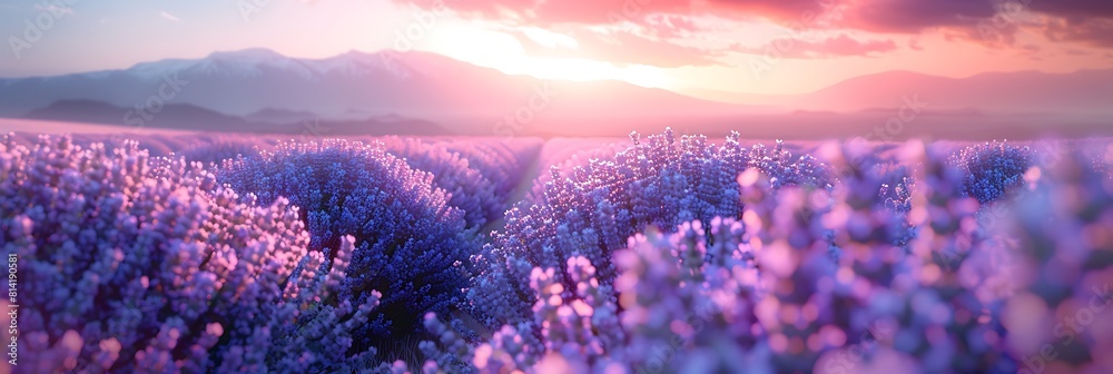 Wall mural lavender field in hokkaido, japan realistic nature and landscape - Wall murals