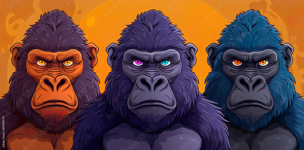 Wall mural Funny gorilla cartoon characters