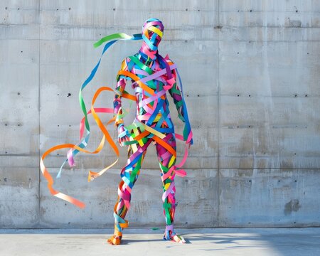 Silhouette of a playful man made of decorative ribbons and confetti. Party concept - Powered by Adobe
