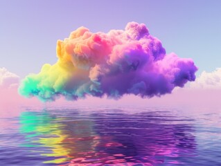 Fototapeta premium An abstract fairy-tale city on the clouds, pastel rainbow colors, a destination from imagination. A castle in the clouds in the sky. Soft pink color
