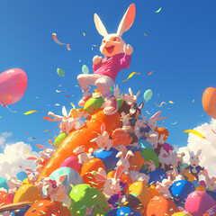 Easter Bunny Throws a Party: An Illustration of Festive Fun with Colorful Eggs and Friends