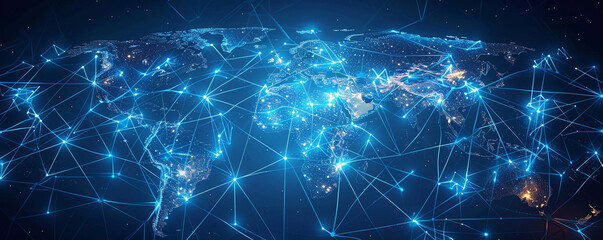 connection network background. World map. Internet technology concept or global communication.