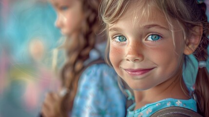Elementary Age Children Showed Facial Expressions Of Joy On Their First Day Of School, Excited For New Adventures,High Resolution