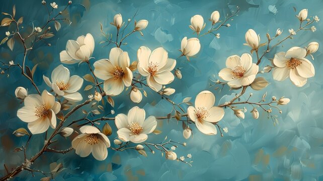 magnolia flowers on blue sky background