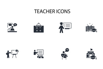 Teacher icon set.vector.Editable stroke.linear style sign for use web design,logo.Symbol illustration.