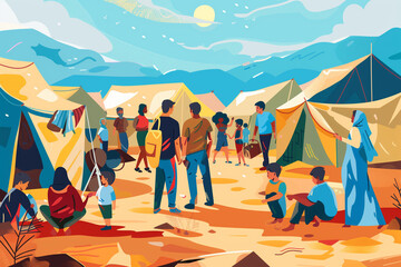 Obraz premium Group of People Standing Around Tents in the Desert