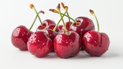 Obraz premium A photo of a handful of Rainier cherries with water droplets on their skins.