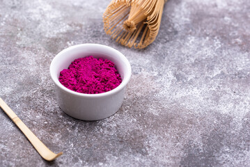 Pink matcha powder from dragon fruit