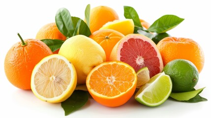 A variety of citrus fruits, including oranges, grapefruits, lemons, and limes.