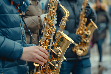 Obraz premium Group of People Playing Saxophones at Jazz Festival