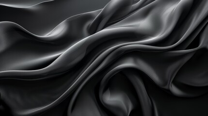 Obraz premium Black satin fabric, soft and smooth, perfect for evening wear.