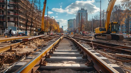Fototapeta premium Construction site of railroad track
