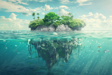 Floating Island in the Ocean