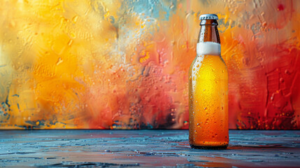 Chilled Beer Bottle on Wooden Bar Table