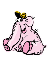 A pink baby elephant in a yellow baseball cap. Vector image for prints, poster and illustrations.