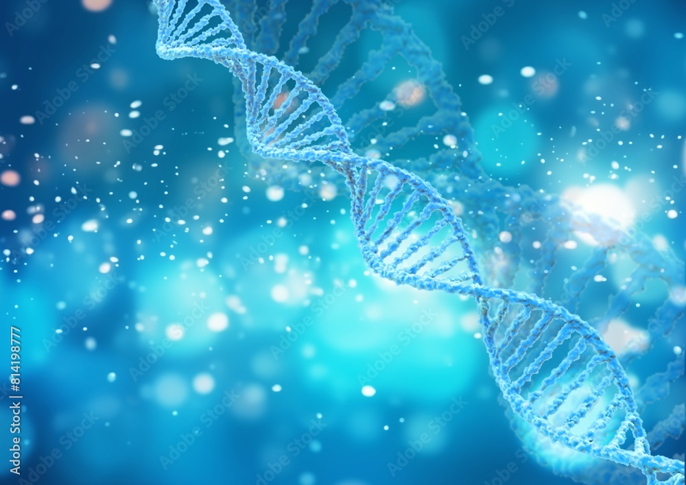 Wall mural spiral dna double helix structure on blue background.