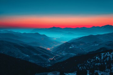 Majestic Mountain Range Glowing in Sunset