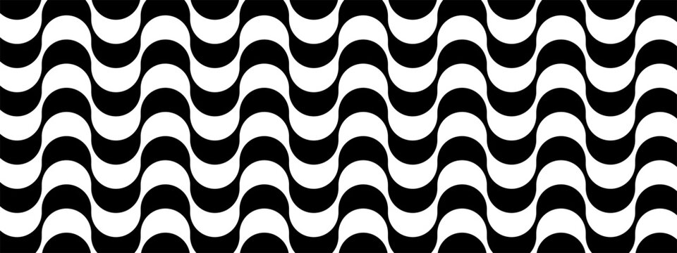 Copacabana sidewalk or calcada pattern. Famous beach promenade in Rio de Janeiro. Brasilian symbol. Repeating black and white wave texture in Portuguese pavement style. Vector graphic illustration.