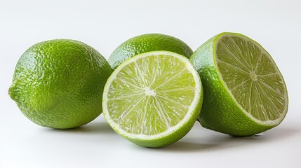 Fresh limes are a great source of vitamin C and can be used to add flavor to many dishes.lime on white background