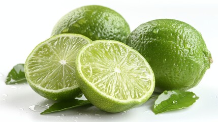 Fresh limes are a great source of vitamin C and can be used to add flavor to many dishes.lime on a white