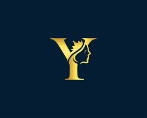 Initial letter Y luxury beauty queen woman face logo design concept vector template.