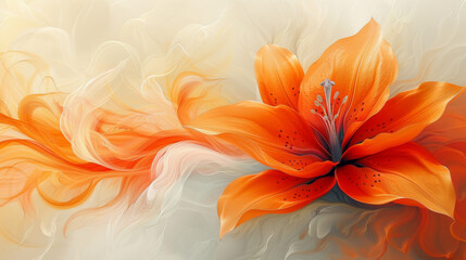 Elegant Orange Floral Art on Soft Gray Background