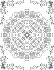 Printable Mandala Coloring Page for Adults. Educational Resources for School for Kids. Adults Coloring Book. Mandala Coloring Activity Worksheet.