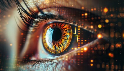 A closeup of an eye being scanned with advanced iris recognition technology for secure access