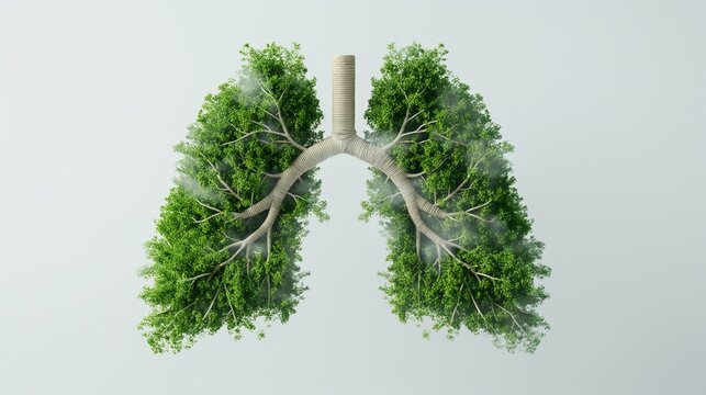 Leaves and trees in the style of human lungs on a light background, environment