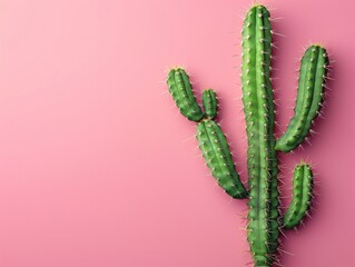 Naklejka premium Green cactus on a pink background, minimalistic design